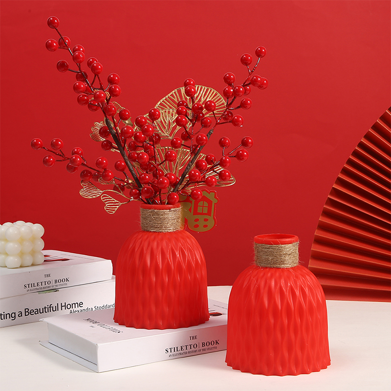 Plastic Flowerpot Factory Handmade Twist Stick Vase Fashion Ornaments Simulation Decoration Housewarming Red Fruit Ornaments Bottle