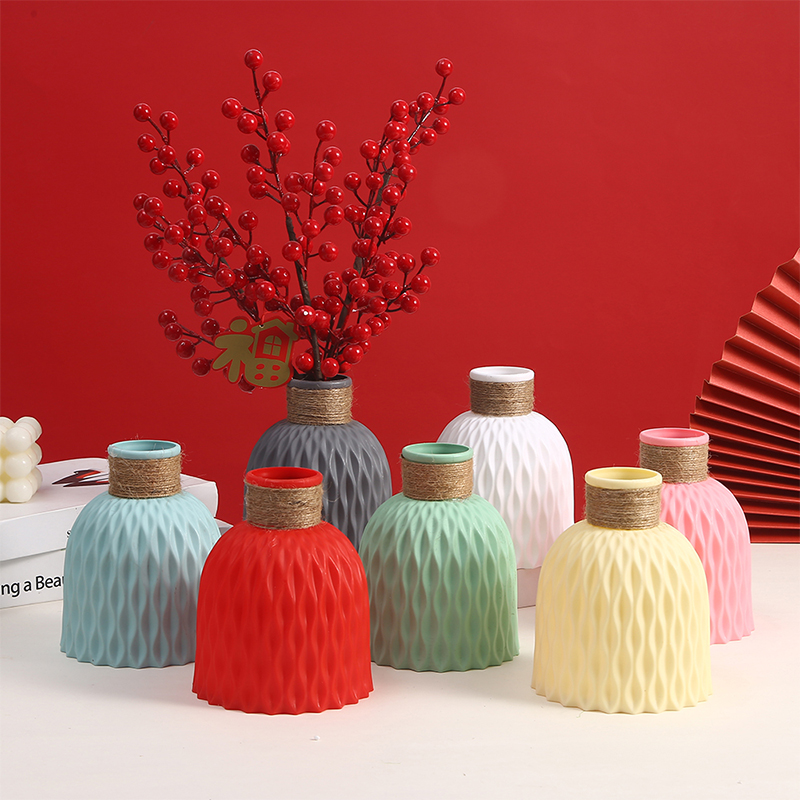 Plastic Flowerpot Factory Handmade Twist Stick Vase Fashion Ornaments Simulation Decoration Housewarming Red Fruit Ornaments Bottle