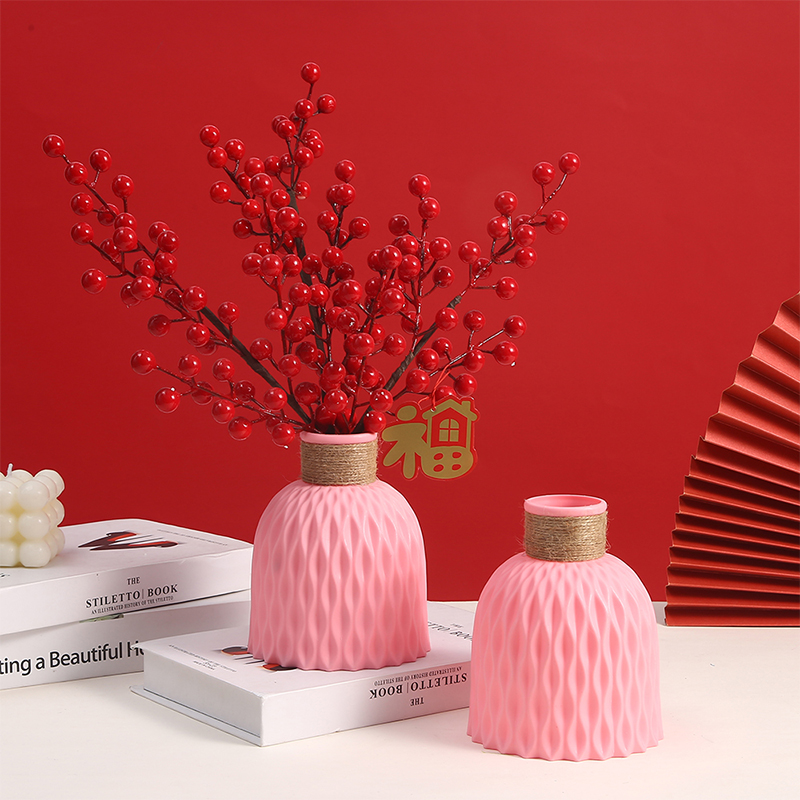 Plastic Flowerpot Factory Handmade Twist Stick Vase Fashion Ornaments Simulation Decoration Housewarming Red Fruit Ornaments Bottle